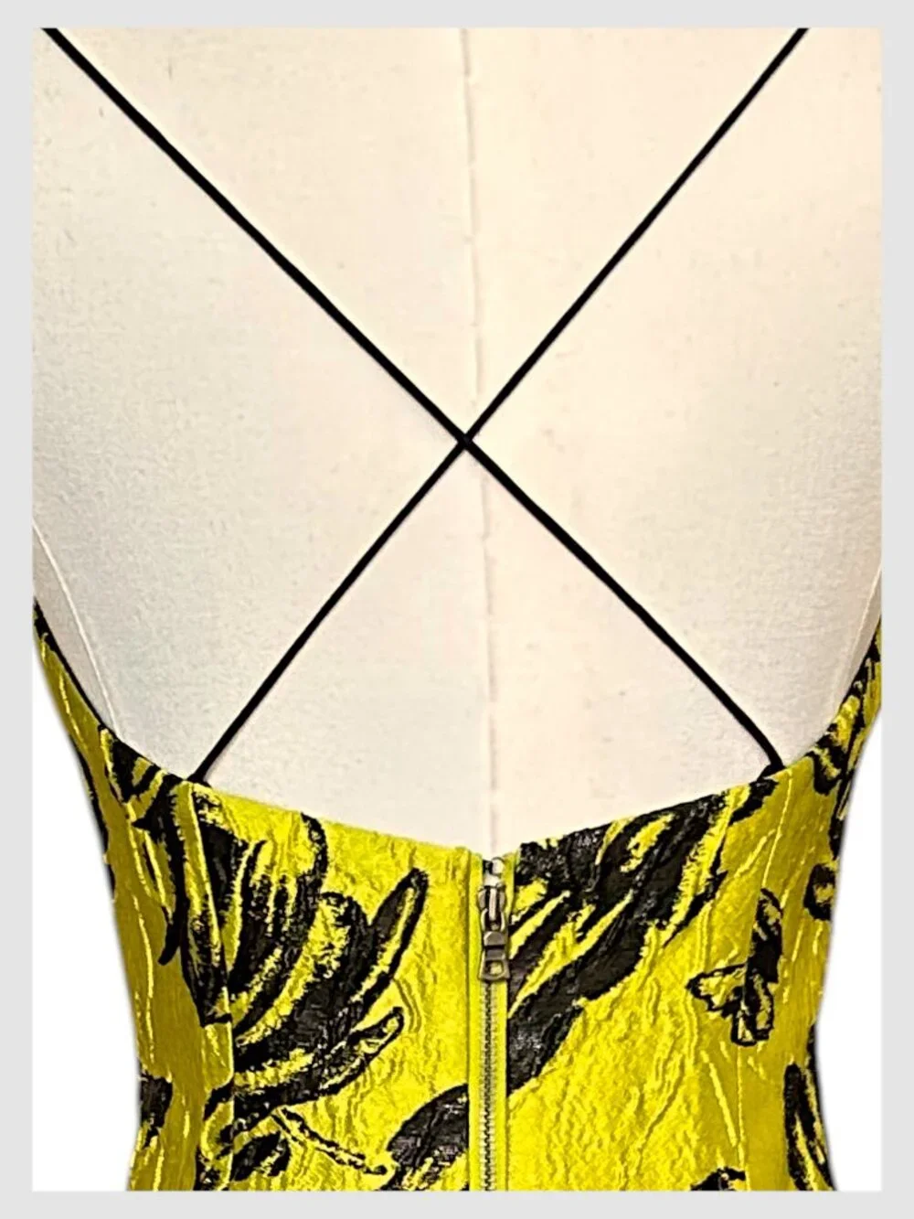Alice + Olivia Tayla Floral Jacquard Mini Dress Citron Black Size 2 XS - Picture 7 of 8
